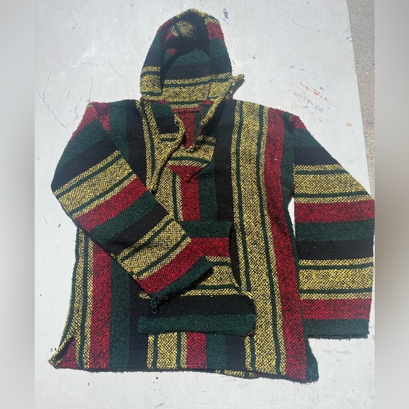 Unisex Rasta Poncho Hoodie Multicolor Woven NO SIZE Reggae Jamaica Island Hippie - Picture 5 of 11